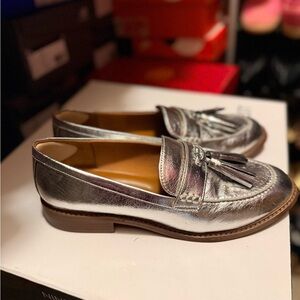 Franco Sarto Metallic Silver Tassel Loafers